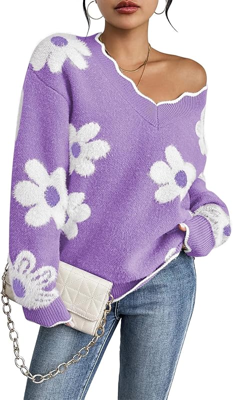 Women's Oversized V Neck Fuzzy Sweaters
