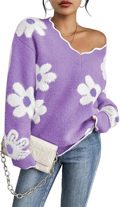 Women's Oversized V Neck Fuzzy Sweaters