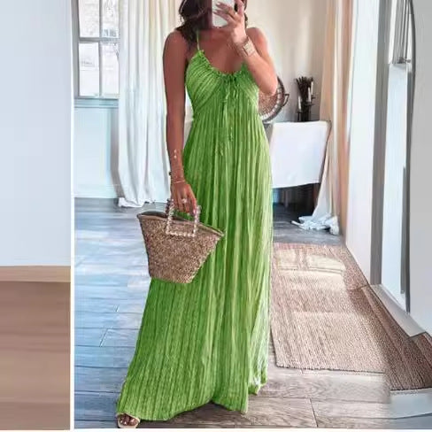 Solid Color Sexy Backless U-Neck Suspender Back Dress