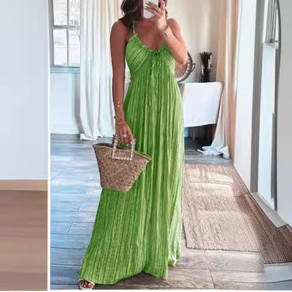 Solid Color Sexy Backless U-Neck Suspender Back Dress