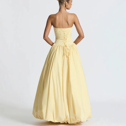 Strapless Slit Tie Solid Color Dress