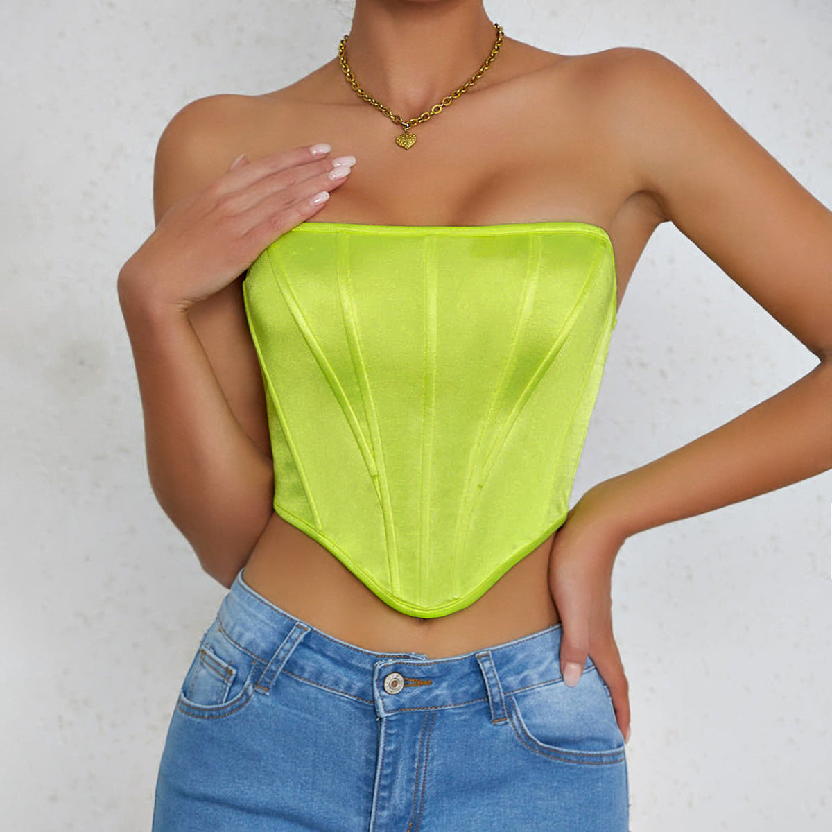 Glossy Tube Top Diamond-Shaped Corset Chest-Wrapped Vest