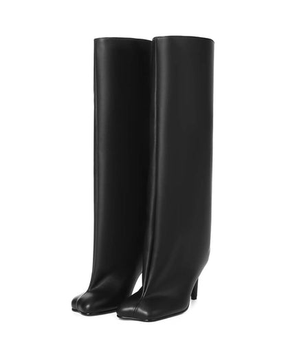 Women's Over-the-Knee Wide-Leg Square-Toe Stiletto High-Heeled Boots