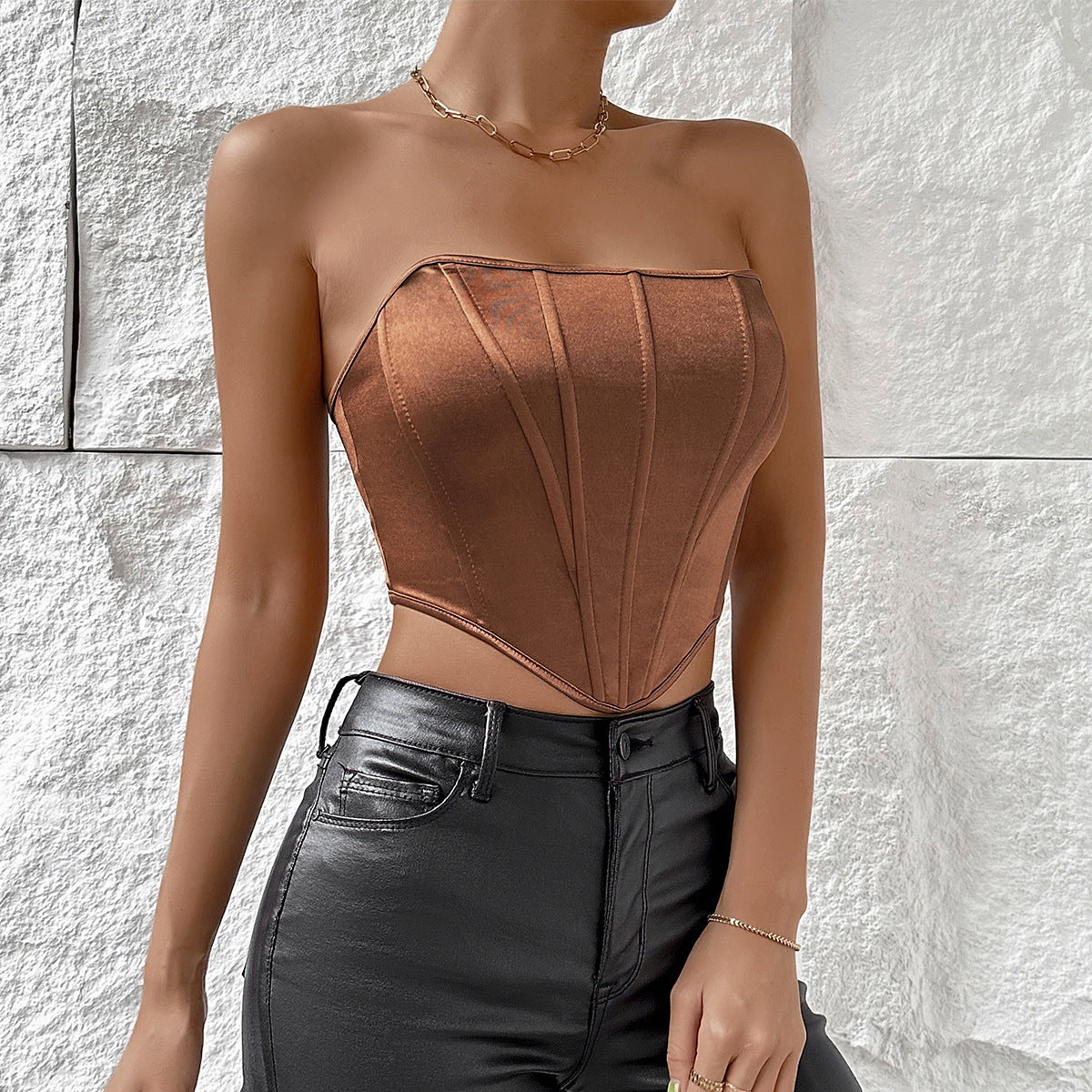 Glossy Tube Top Diamond-Shaped Corset Chest-Wrapped Vest