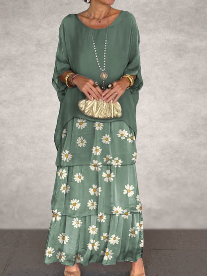 New Chiffon Mesh round-Neck Long Dress