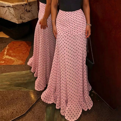 High Waist Polka Dot Maxi Skirt – Flowy A-Line Silhouette