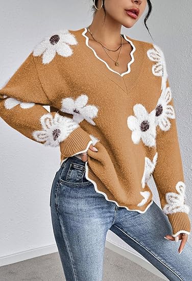 Women's Oversized V Neck Fuzzy Sweaters