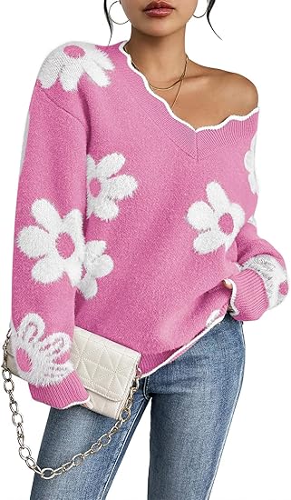 Women's Oversized V Neck Fuzzy Sweaters