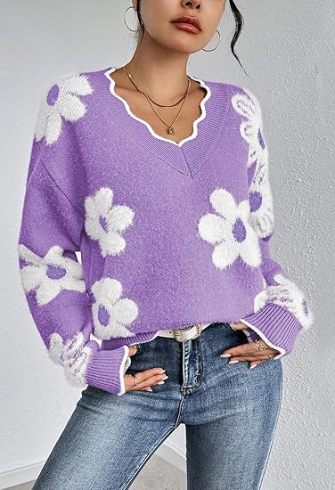 Women's Oversized V Neck Fuzzy Sweaters