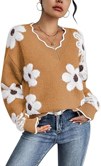 Women's Oversized V Neck Fuzzy Sweaters