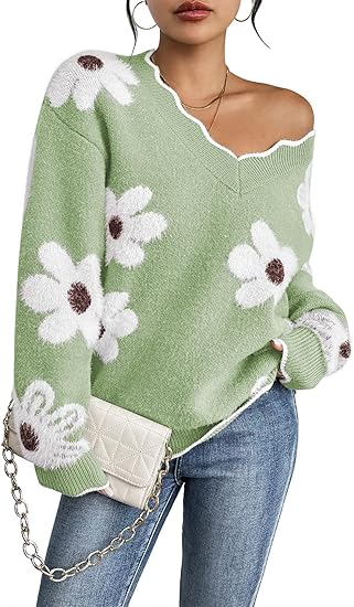 Women's Oversized V Neck Fuzzy Sweaters
