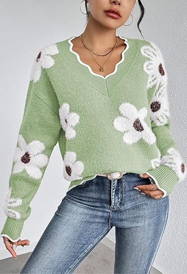 Women's Oversized V Neck Fuzzy Sweaters