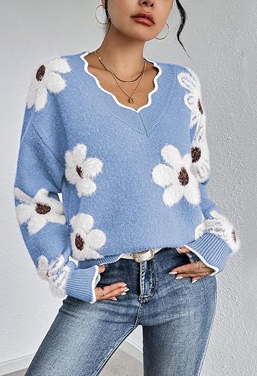 Women's Oversized V Neck Fuzzy Sweaters