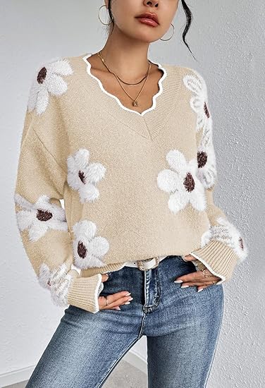 Women's Oversized V Neck Fuzzy Sweaters