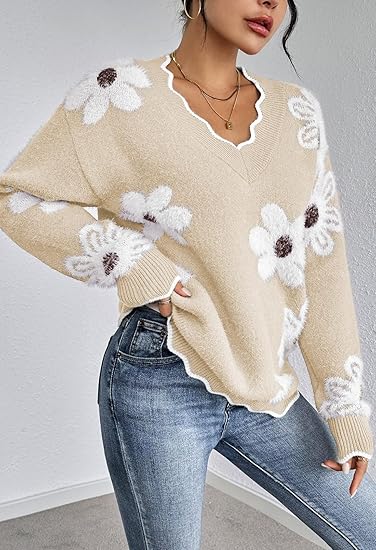 Women's Oversized V Neck Fuzzy Sweaters