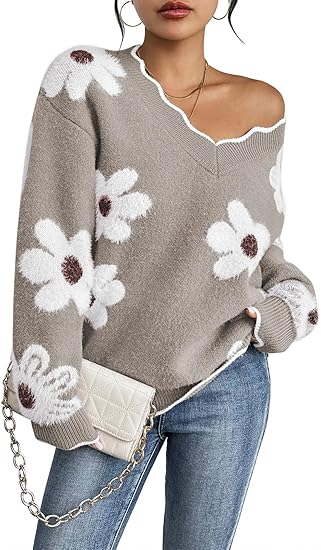 Women's Oversized V Neck Fuzzy Sweaters