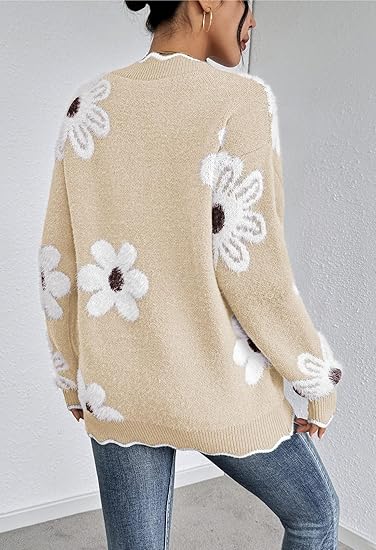 Women's Oversized V Neck Fuzzy Sweaters