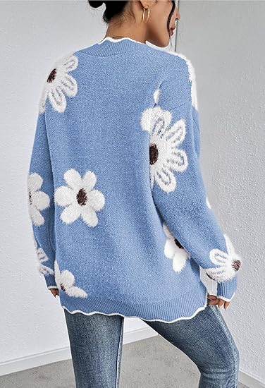 Women's Oversized V Neck Fuzzy Sweaters