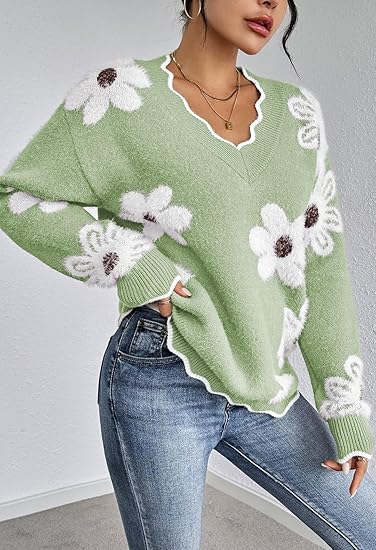 Women's Oversized V Neck Fuzzy Sweaters