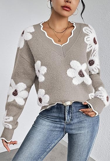 Women's Oversized V Neck Fuzzy Sweaters