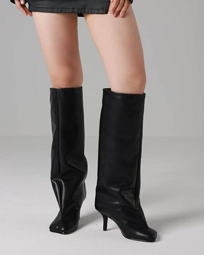 Women's Over-the-Knee Wide-Leg Square-Toe Stiletto High-Heeled Boots