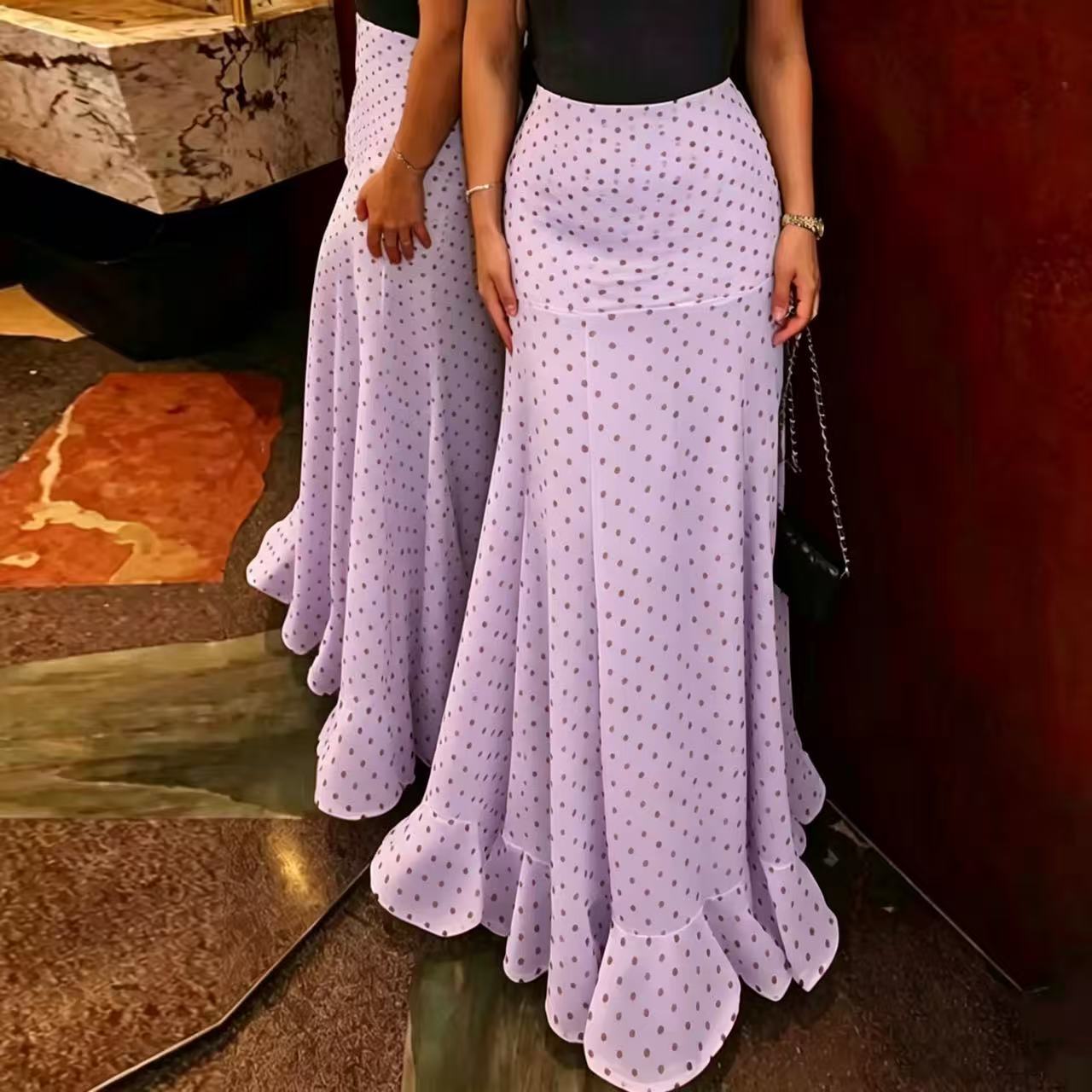 High Waist Polka Dot Maxi Skirt – Flowy A-Line Silhouette