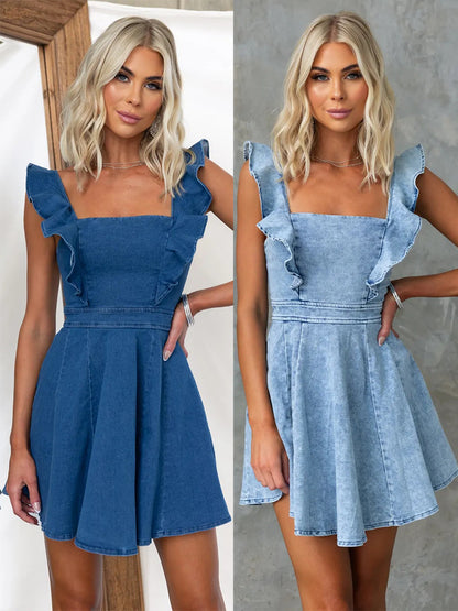 Fashion casual backless denim dress