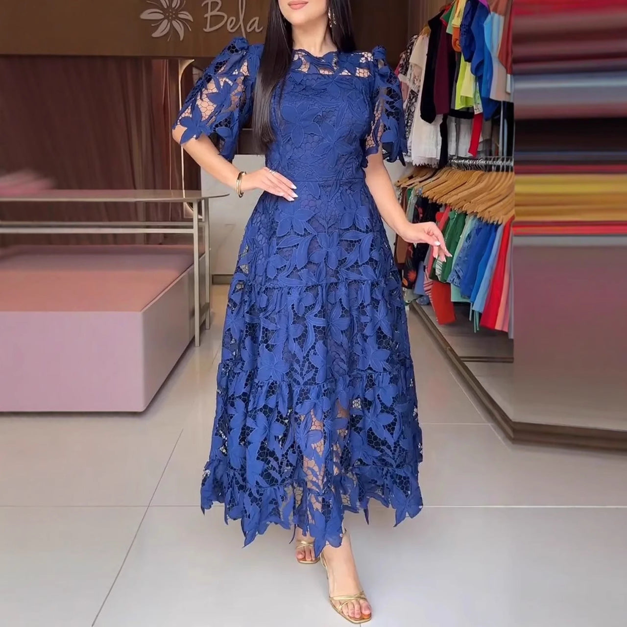 Women's Round Neck Hollow Dress