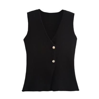 V-neck Button Knitted Vest & Pleated Skirt Set