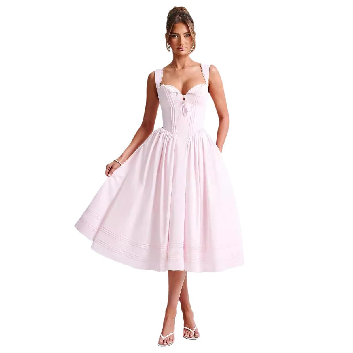 Fashion High Waist Backless Sling Solid Color Dress