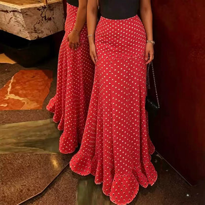 High Waist Polka Dot Maxi Skirt – Flowy A-Line Silhouette