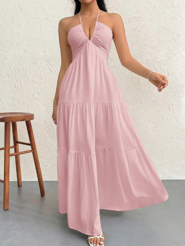 Women's Halter Neck Maxi Dress - Elegant Tie-Up Backless Sundress