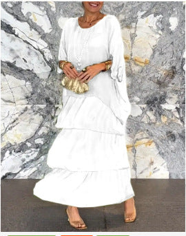 New Chiffon Mesh round-Neck Long Dress