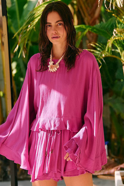 Maya Bell Sleeve Top & Ruffle Mini Skirt Two-Piece Set