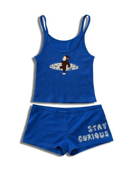 Stay Curious Monkey Graphic Tank Top & Shorts Set