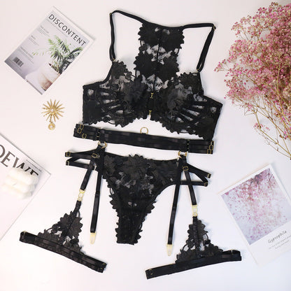 Embroidered Straps Push-Up Sexy Lingerie