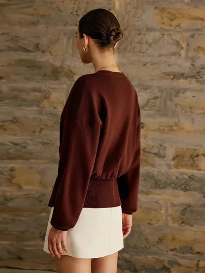V Neck Golden Button Plain Cardigan