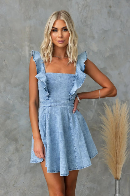 Fashion casual backless denim dress