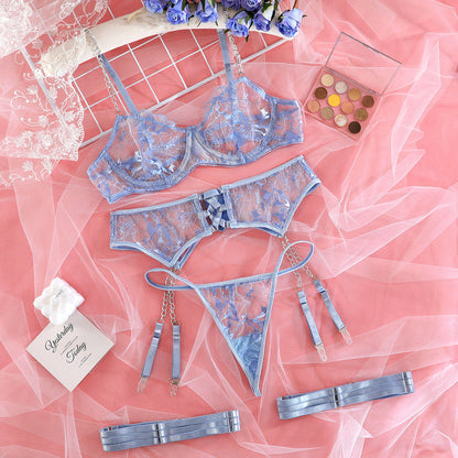 Mesh Embroidery Hollow Cross Sexy Underwear