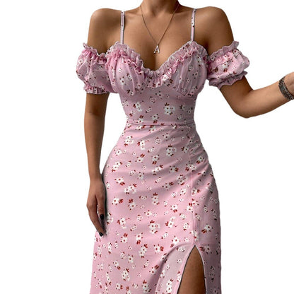 Slim-Fit Floral French Strap Dress