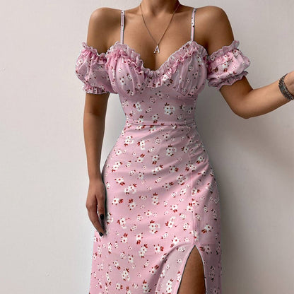 Slim-Fit Floral French Strap Dress