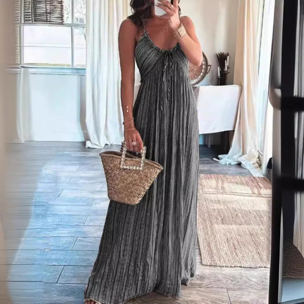 Solid Color Sexy Backless U-Neck Suspender Back Dress
