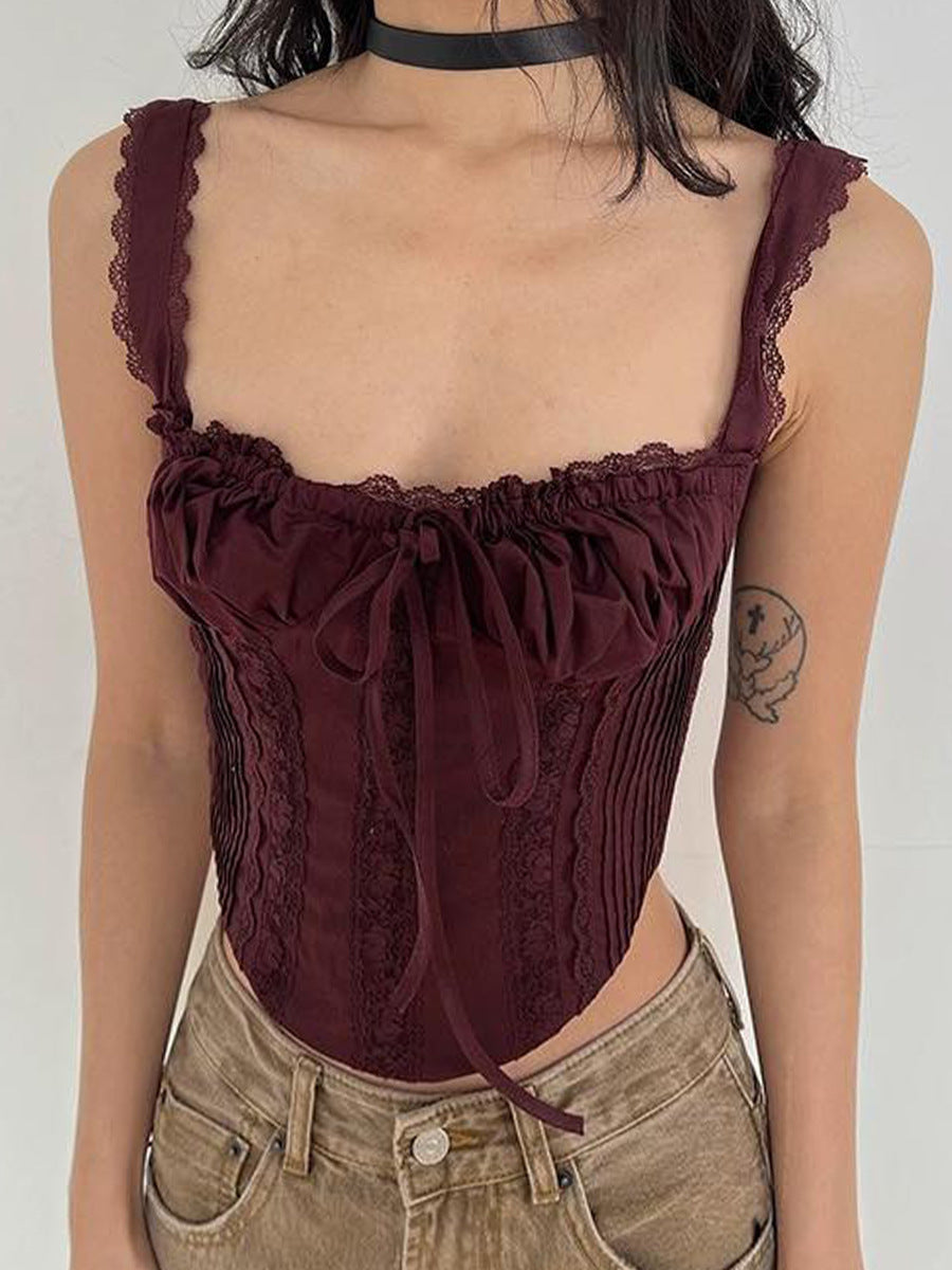 Lace Stitching Strap Irregular Spaghetti-Strap Top