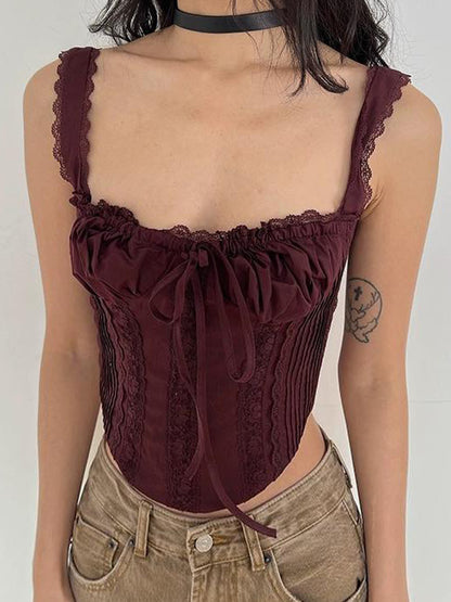 Lace Stitching Strap Irregular Spaghetti-Strap Top