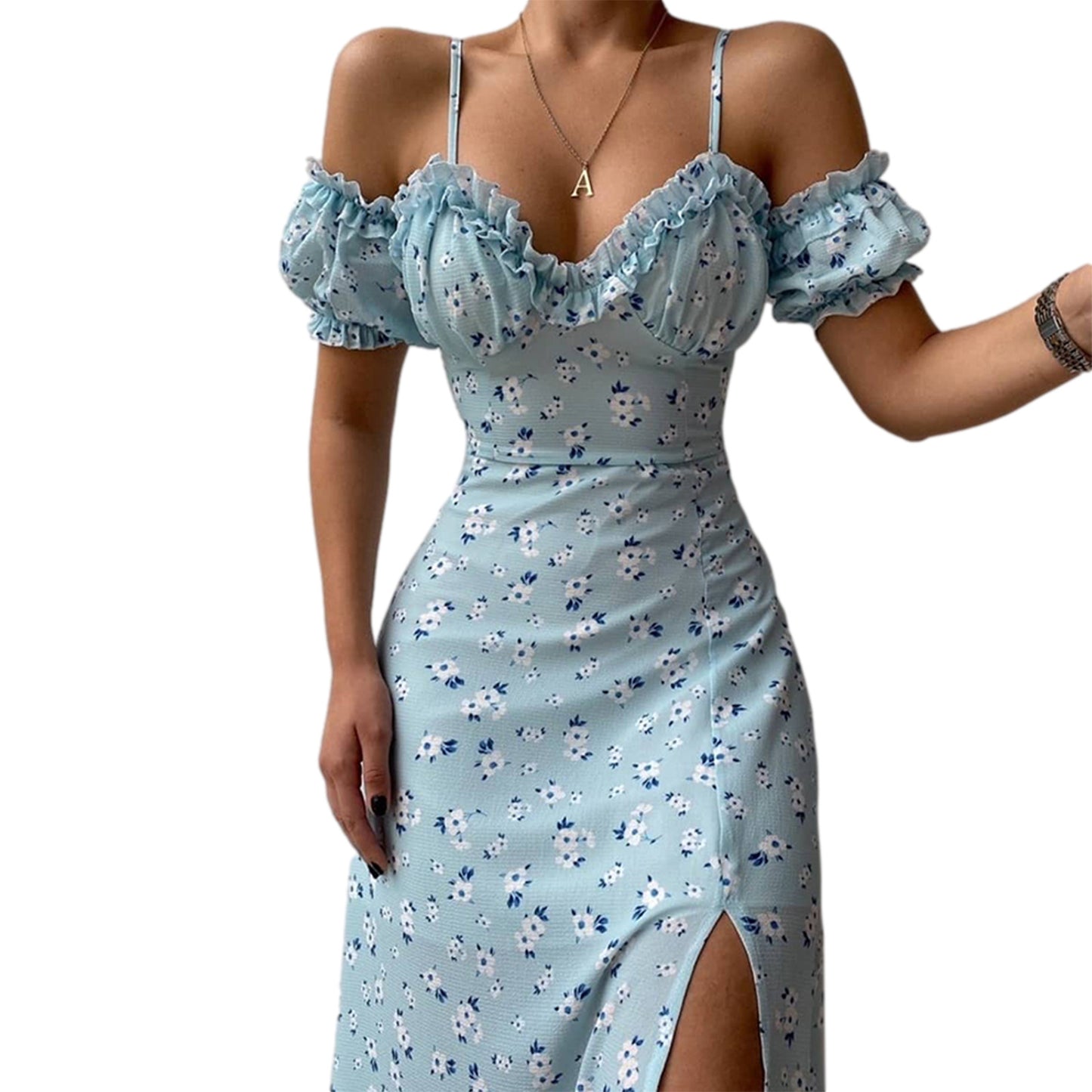 Slim-Fit Floral French Strap Dress