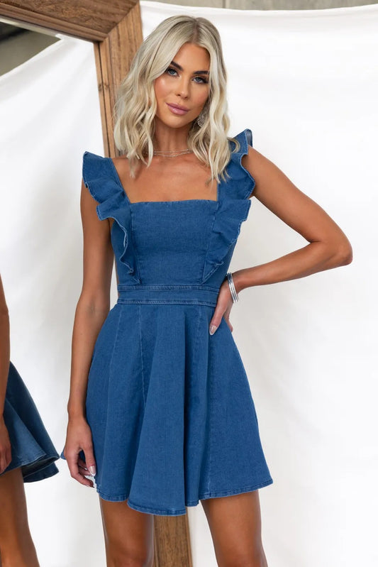 Fashion casual backless denim dress