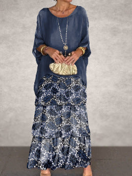 New Chiffon Mesh round-Neck Long Dress