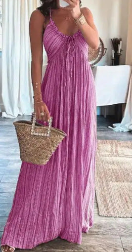 Solid Color Sexy Backless U-Neck Suspender Back Dress