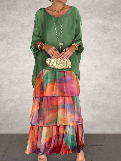 New Chiffon Mesh round-Neck Long Dress