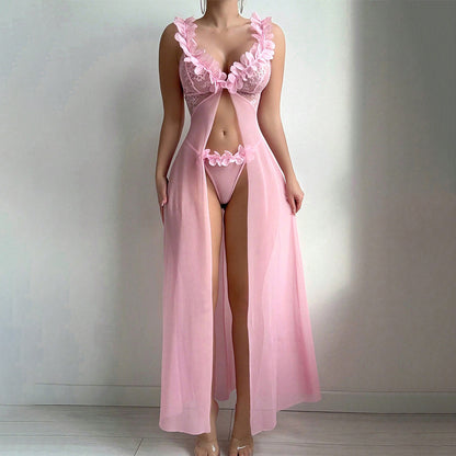 Slit See-Through Camisole Dress Two-Piece Set